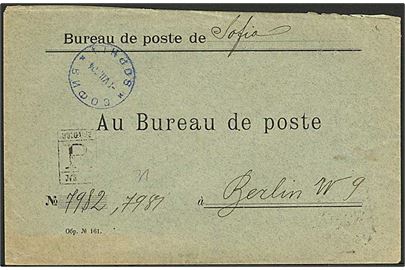 Ufrankeret anbefalet postsagskuvert fra Sofia 1904 til Berlin, Tyskland.