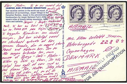 4 c. Elizabeth i 3-stribe på underfrankeret luftpost brevkort fra Edmonton d. 26.8.1963 til København. 2-liniestempel: Insufficiently prepaid for air transportation.