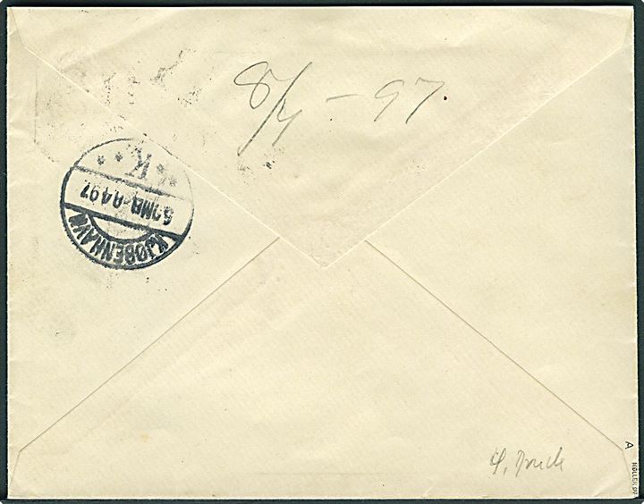 16 aur fintakket 4. tryk single på brev annulleret med brotypestempel Reykjavik d. 30.3.1897 til Kjøbenhavn. Ank. Kjøbenhavn d. 8.4.1897. Pæn forsendelse. Signeret Møller.