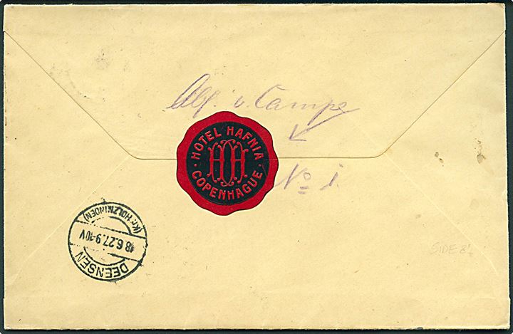 5 kr. Chr. X single på anbefalet brev fra Kjøbenhavn d. 16.6.1927 til Deensen kr. Holzminden, Tyskland. Ank.stemplet på bagsiden d. 18.6.1927.