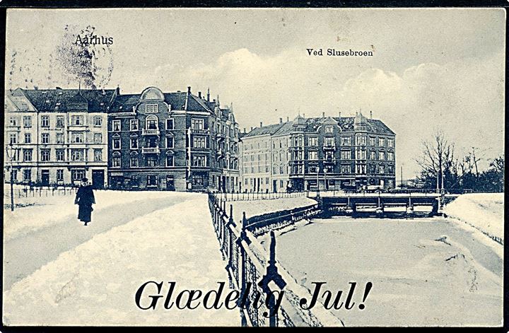 3 øre Bølgelinie på lokalt julekort ca. 1914 annulleret med stjernestempel SOLBJERG til Galtrup Højskole. Bendix: 3.200,-
