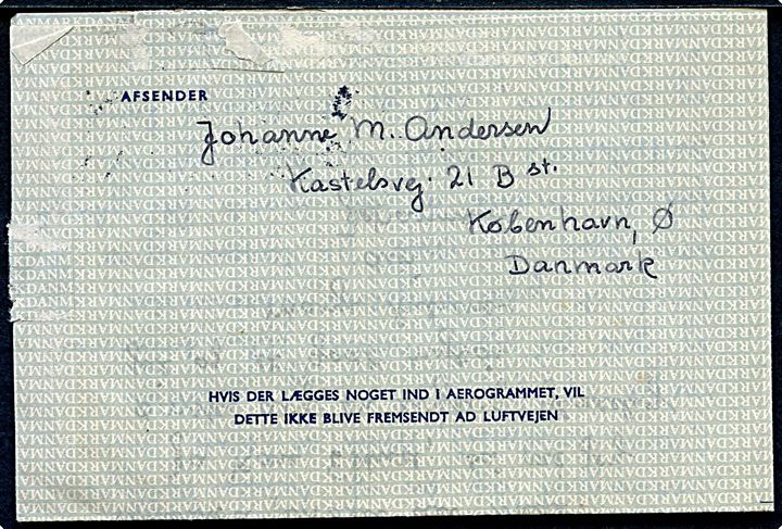 40 øre Fr. IX helsags aerogram (fabr. 1) med Julemærke 1949 fra København d. 18.12.1949 til New York, USA. 