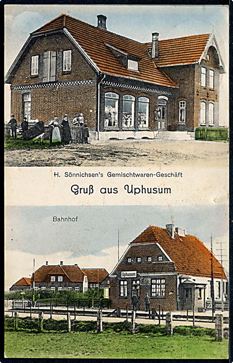 Tysk 1,50 mk. Reichpostamt på infla brevkort (Uphusum jernbanestation) annulleret med bureaustempel Hamburg - Tondern Bahnpost Z.1907 d. 30.8.1922 til Leck. Daka: 800,-