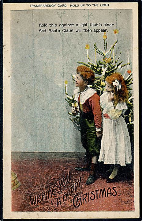 5 bit Fr. VIII og Julemærke 1910 på lokalt julekort (Hold mod Lys) fra St. Thomas d. 23.12.1910 til Frederiksted på St. Croix.