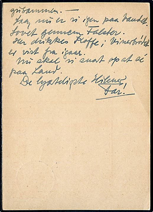 Tysk 15 pfg. Kant svardel af dobbelt helsagsbrevkort annulleret med vanskeligt dansk brotype IIc stempel Masnedø sn2 d. 29.1.1932 til Dresden, Tyskland. God anvendelse.