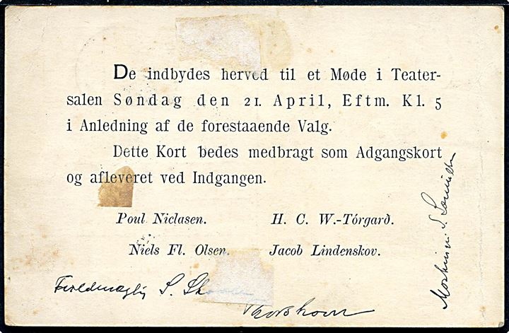 2/5 øre Provisorium som opfrankering på 3 øre helsags brevkort sendt lokalt i Thorshavn d. 20.1.1919. Stor sjældenhed i flot kvalitet.