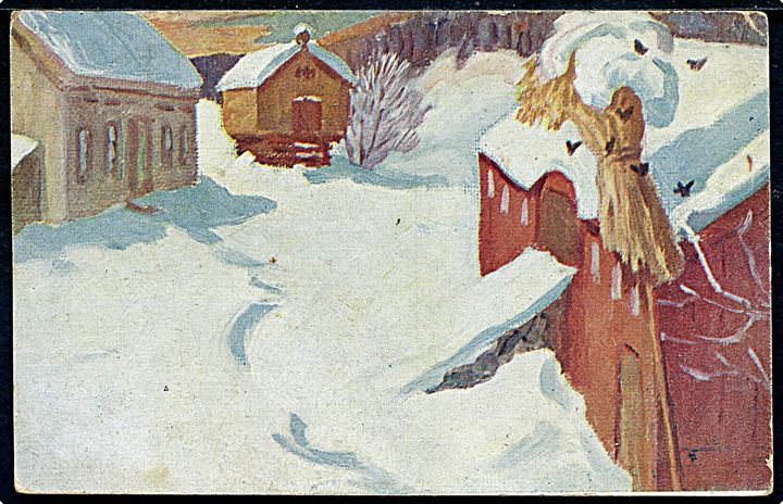 15 øre Chr. X  på julekort med brotype Ig Trangisvaag d. 20.12.1925 og sidestemplet stjernestempel SKOPEN til Sand på Sandø.