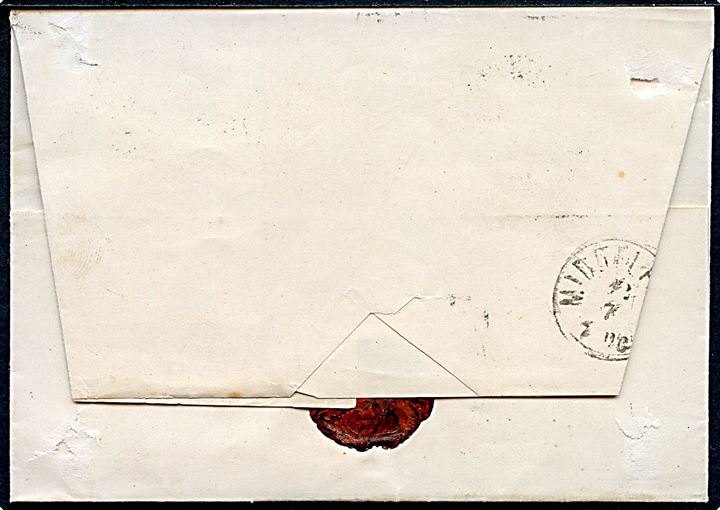 4 sk. 5. tryk og 8 sk. 1. tryk Tofarvet på 12 sk. frankeret anbefalet brev annulleret med nr.stempel “17” og side-stemplet antiqua Fredericia d. 12.7.1872 til Middelfart. Ank.stemplet i Middelfart d. 12.7. Smukt brev.