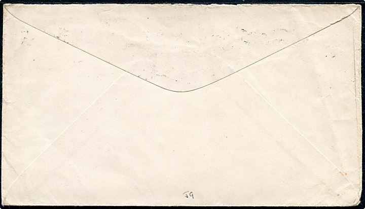 Britisk 2½d George VI på brev fra flydende hvalkogeri FL.F. “Empire Victory” (ex. tysk “Unitas”) annulleret med sydafrikansk stempel i Durban d. 28.11.1949 til Montclair, USA. Rødt afsenderstempel. Senere solgt til Norge som “Abraham Larsen”.
