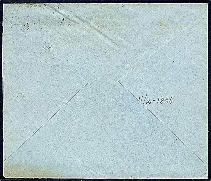 10 øre Våben på brev med fuldt indhold fra Nyborg annulleret med kombineret nr.stemplet “182”/DPSK:P:EXP: No. 6 d. 11.2.1896 til Landeryd, Sverige. 