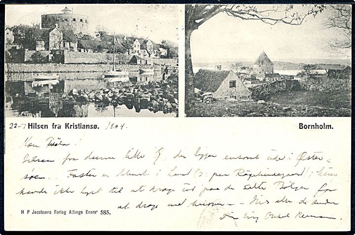 5 øre Våben på brevkort med lapidar stempel Christiansø d. 23.7.1904 via Svaneke og Malmö til Ystad, Sverige.