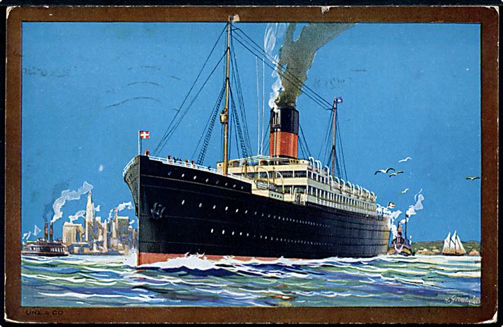 A. Granholdt: United States, S/S, Skandinavien Amerika Linie damper i New York. UNZ & Co. Frankeret med norsk 15 øre Posthorn og sendt fra Horten d. 15.11.1924.