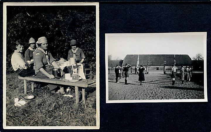 Spejdere, måltid i det fri og parade. To fotografier fra 1920'erne.