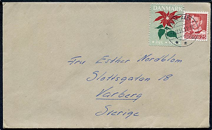 25 øre Fr. IX og Julemærke 1950 på brev fra Nørre Aaby d. 8.12.1950 til Varberg, Sverige.