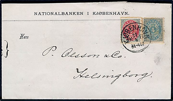4 øre og 8 øre Tofarvet på 12 øre frankeret foldebrev fra Kjøbenhavn d. 21.4.1882 til Helsingborg, Sverige.