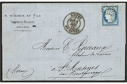 25 c. Ceres på brev fra Rouen d. 8.12.1871 til St. Masmes par Pont Faverger.