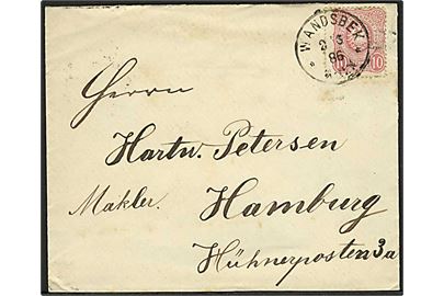 10 pfg. Adler single på brev fra Wandsbek d. 2.6.1886 til Hamburg.