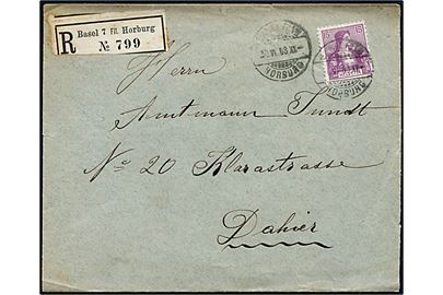 15 c. Helvetia single på anbefalet lokalbrev i Basel d. 30.6.1908.