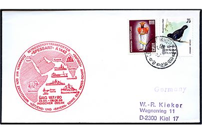 Blandingsfrankeret filatelistisk brev fra Colombo 1980 fra den tyske flådetanker Spessart (A1442) under togt til det Indiske Ocean i 1980. 