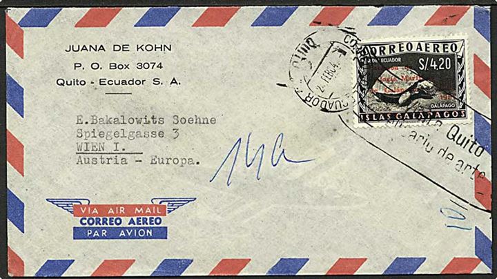 4,20 s. Galapagos provisorium single på luftpostbrev fra Quito d. 24.2.1964 til Wien, Østrig.
