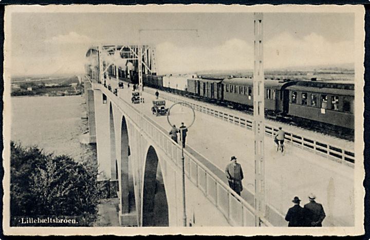 Middelfart, Lillebæltsbroen med lokomotiv. Odense Papirforretning no. 5924. 