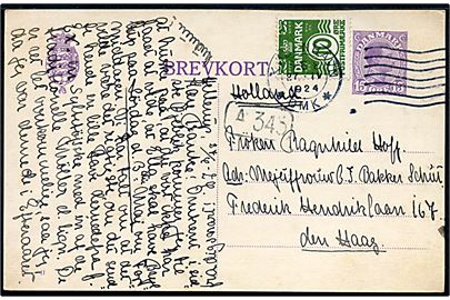 15 øre Chr. X helsagsbrevkort (fabr. 67-H) opfrankeret med 10 øre Bølgelinie fra København d. 27.4.1924 til Haag, Holland.