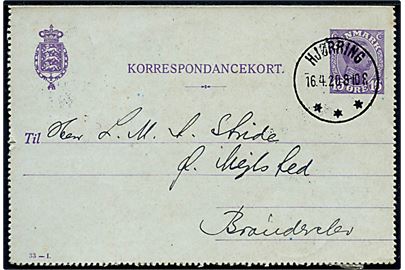 15 øre Chr. X helsags korrespondancekort (fabr. 33-I) annulleret med brotype IIIb Hjørring *** d. 16.4.1920 til Brønderslev.