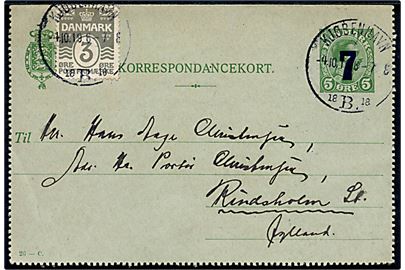 7/5 øre provisorisk helsags korrespondancekort (fabr. 26-C) opfrankeret med 3 øre Bølgelinie fra Kjøbenhavn d. 4.10.1919 til Rindsholm St.
