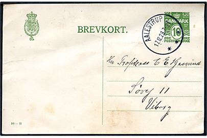 10 øre helsagsbrevkort (fabr. 90-H) annulleret med brotype IIIb Aalestrup d. 17.12.1928 til Viborg. Skjolder.