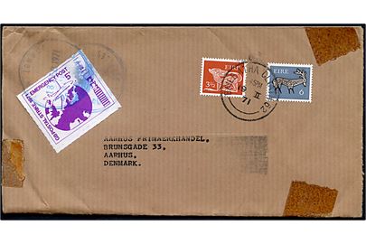 5 sh. GB Postal Strike Emergency Post mærke stemplet i London d. 18.2.1971 og irsk 3½ p. og 6 p. stemplet Baile Átha Cliath (Dublin) d. 19.2.1971 på blandingsfrankeret brev til Aarhus, Danmark.