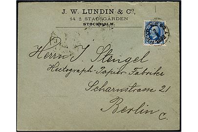20 öre Oscar II på brev fra Stockholm annulleret med bureaustempel PKXP No. 83A (= Karlskrona - Kristianstad) d. 2.8.1893 til Berlin, Tyskland.