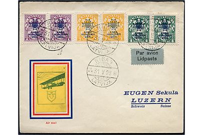 Komplet sæt Krigsinvalider prvisorium i parstykker på særlig luftpostkuvert fra Riga d. 31.5.1928 til Luzern, Schweiz.