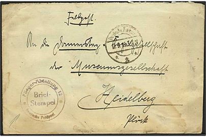 Ufrankeret feltpostbrev stemplet Deutsche Feldpost d. 17.9.1918 til Heidelberg. Fra Lieutnant Braus i Feldflieger Abteilung 12, Feldpost 2350. Briefstempel på for- og bagside.