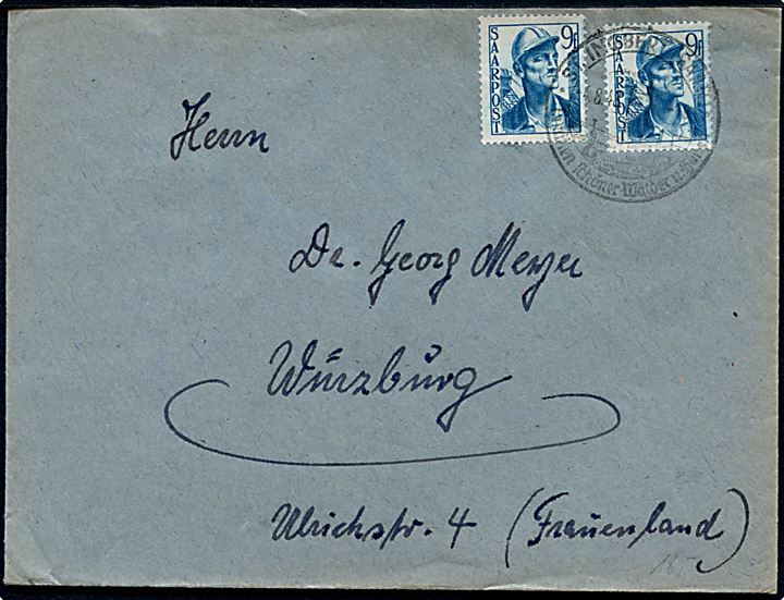 9 fr. (2) på brev fra St. Ingbert d. 4.8.1948 til Würzburg.