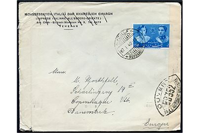 1,50 R. single på brev fra dansker ved Kampsax i Kermanchah d. 7.1.1940 via Damaskus i Syrien og Frankrig til København, Danmark. Åbnet af fransk censur i Dieppe (WB352).
