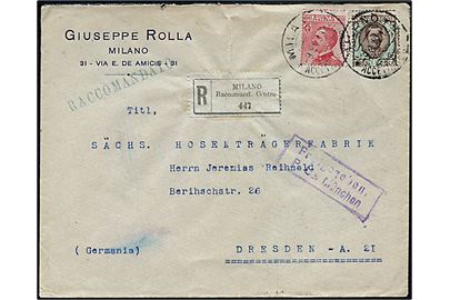 60 c. og 1 l. Emanuel på anbefalet brev fra Milano d. 9.8.1922 til Dresden, Tyskland. Rammestempel: Freigegeben P.U.s. München.
