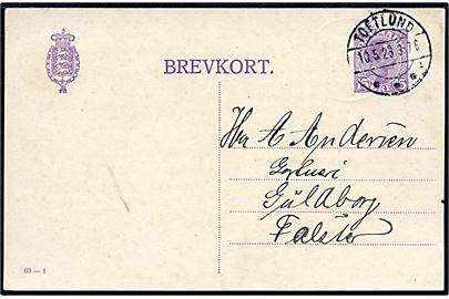 15 øre Chr. X helsagsbrevkort (fabr. 69-I) annulleret med brotype IIb Toftlund sn1 d. 10.5.1923 til Guldborg F.
