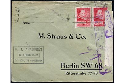 30 cts. Fernandez (2) på brev fra Barcelona d. 11.4.1937 (?) til Berlin, Tyskland. Åbnet af spansk censur.