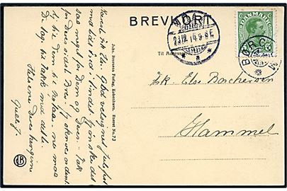 5 øre Chr. X på brevkort annulleret med stjernestempel BØRGLUM og sidestemplet Vraa d. 23.12.1914 til Hammel.