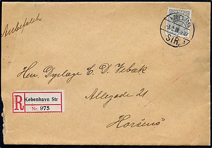 50 øre Chr. X single på anbefalet brev fra København Str. d. 3.2.1928 til Horsens.