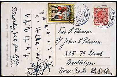 25 øre Chr. X og Julemærke 1924 på julekort fra Tisvildeleje d. 6.12.1924 til Brooklyn, USA.