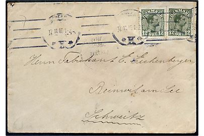 12 øre Chr. X (2) på overfrankeret brev fra København d. 17.11.1919 til Reinweil am See, Schweiz.