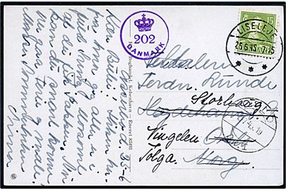 15 øre Chr. X på brevkort fra Liseleje d. 25.6.1945 til Oslo, Norge - eftersendt til Tolga. Dansk efterkrigscensur (krone)/202/Danmark.