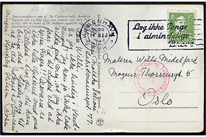 15 øre Chr. X på brevkort (Regensgaarden, København) fra København d. 14.5.1943 til Oslo, Norge. Dansk censur.