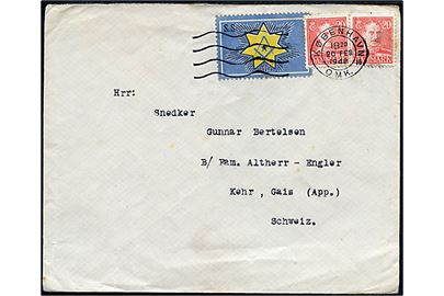 20 øre Chr. X (2) og Logemærke S.S. på brev fra København d. 20.2.1948 til Gais, Schweiz.