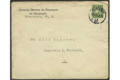 10 øre Chr. X Postjubilæum på lokalbrev fra Rumænske generalkonsulat i Kjøbenhavn d. 13.1.1925.