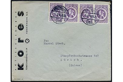 10 øre Chr. X (4-stribe) på brev fra København d. 3.5.1946 til Zürich, Schweiz.