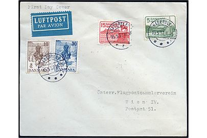 Komplet sæt Regentjubilæum på uofficiel FDC luftpostbrev fra Haderslev d. 15.5.1937 til Wien, Østrig.