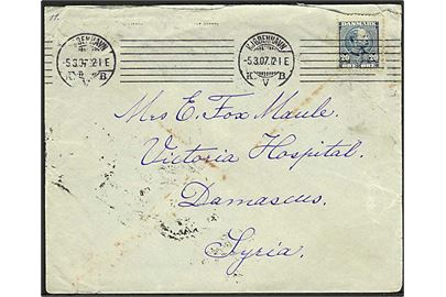 20 øre Chr. IX single på brev fra Kjøbenhavn d. 5.3.1906 til Damaskus, Syrien.