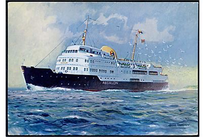 Absalon, M/S, Dampskibsselskabet Øresund. Reklamekort tegnet af Helge Rasmussen. No. 20.9.57.